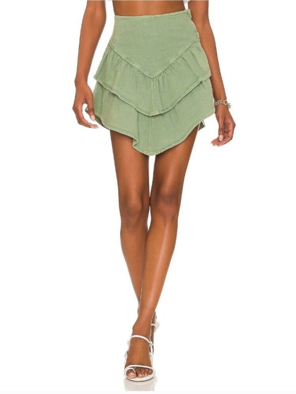 Mother Denim The Ruffle Denim Mini Skirt Women’s 25 Loden Frost Green
